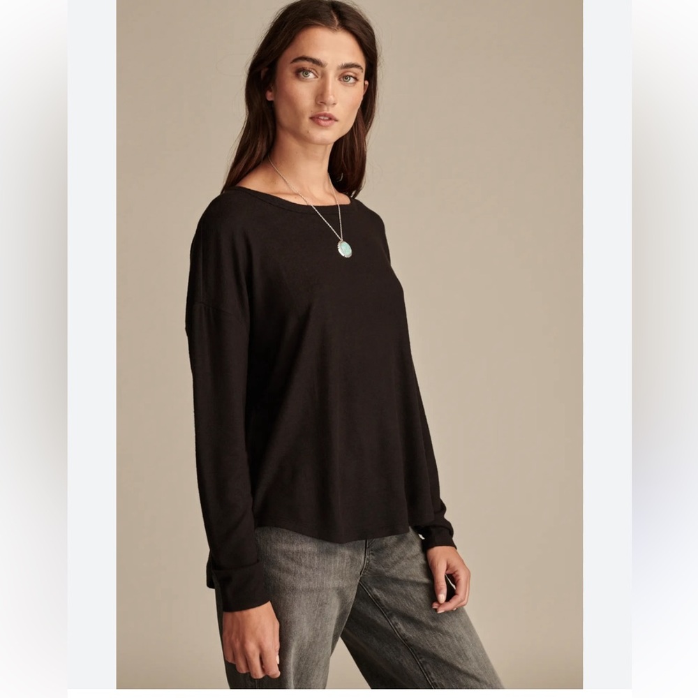 Lucky Brand Cloud Soft Black Long Sleeve Scoop-Neck Top Women’s Large NWT